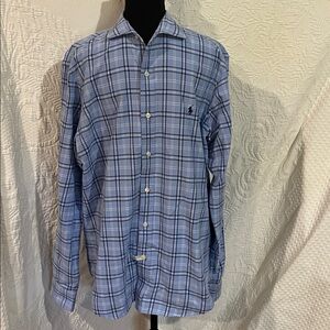 Ralph Lauren Classic Fit Light Blue Plaid Shirt, size large